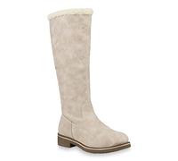 Klassische Damen Stiefel Warm Gefütterte Boots Winter Schuhe 153710 Creme Weiss 36 Flandell