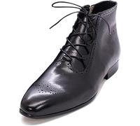 Klassische handgefertigte Herren-Stiefeletten aus echtem Rindsleder mit spitzer Zehenpartie, formelle Schuhe, seitlicher Reißverschluss, Schnür-Business-Stiefel, Schwarz, 9,5 UK