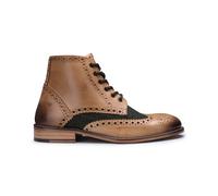 Klassische Herren-Gatsby-Brogue-Stiefeletten aus hellbraunem Oxford-Leder mit grünem Tweed EU 47.5 / UK 12
