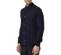 Klassische Herren Grobstrick Strick-Jacke mit Stehkragen und Knopfleiste Struktur-Cardigan 13401 Marine 2XL