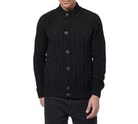 Klassische Herren Grobstrick Strick-Jacke mit Stehkragen und Knopfleiste Struktur-Cardigan 13401 Schwarz 2XL