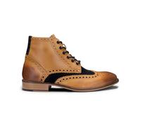 Klassische Herren-Stiefeletten im Gatsby-Brogue-Stil aus hellbraunem Oxford-Leder mit marineblauem Wildleder EU 42 / UK 8