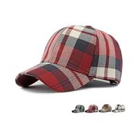 Klassische Karierte Baseballkappe Verstellbar Plaid Muster Basecap Unisex Casual Style (DE/NL/SE/PL, Numerisch, 55, 60, Rot)