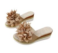 Klassische Keil-Hausschuhe für Damen - Zehenpartie, Bequeme Sandalen-Slipper, lässiges Design für Alltag und Freizeit, aus hochwertigem Mikrofaser