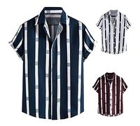 Klassische Kurzarm Hemd Herren Mode Gestreiftes Bowlinghemden Knopfverschluss Hawaiihemd Sommerhemd Casual Revers Große Kurzarmhemd