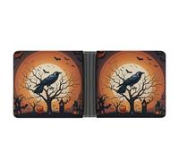 Klassische Slimfold Geldbörse für Frauen Raven Halloween Bifold Kreditkartenetui Geldbörse für Herren Leder Geldbörse mit Ausweisfenster und mehreren Kartenfächern Mini Wallet Raven Halloween 4,6 ×
