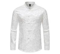 Klassische Vintage-Langarmhemden für Herren Button-Down-Stehkragenhemden Hanfu-Anzug Tang-Anzugjacke Langarm-Stehkragenmantel Tang-Anzug besticktes Hemd im chinesischen Stil Knopf Stehkragenhemd