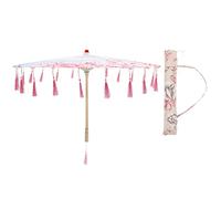 Klassischer Chinesischer Regenschirm mit Quasten, 82cm, Rosa | Holz, Seidenstoff und Polyester, Dekorativ für Tanzaufführungen, 1 Satz, für Cosplay und Urlaub