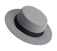 Klassischer Fedora Hut Flat Top Hut Filz Pork Pie Hut Breite Krempe Kirche Derby Cap für Damen und Herren, grau, MEDIUM