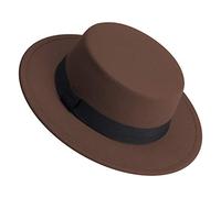 Klassischer Fedora Hut Flat Top Hut Filz Pork Pie Hut breite Krempe Kirche Derby Cap für Damen und Herren, Coffee, MEDIUM