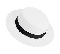 Klassischer Fedora-Hut mit Flacher Oberseite, Filz, Pork Pie, breite Krempe, Kirche, Derby-Kappe für Damen und Herren, Weiß, M