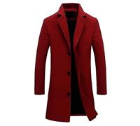 Klassischer Herren-Trenchcoat, mittellang, Thomas, Winter-Wollmischung, Fleece, Erbsenmantel, Herren-Trenchcoat, schmale Passform, Übermantel, Herrenjacke, Business-Winter, Größe M, 5XL, rot, M