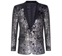 Klassischer Smoking-Blazer aus schwarzem Samt mit silbernem Paisley-Muster für Herren 42 (Brust)