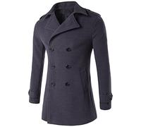 Klassischer Trenchcoat aus Wolle für Herren Winter Zweireihige Outdoor Jacke Business Peacoat Mantel mit Schmaler Passform und Gekerbtem Kragen (Dunkelgrau,M)