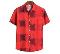Klassisches Hawaii-Hemd Mit Rotem Karomuster Für Herren - Lässige, Kurzärmlige Strand-, Urlaubs-, Party- Und Sommer-Männerbluse, Modisches, Lockeres, Atmungsaktives Herren-Aloha-Hemd, Strickjack