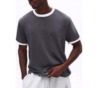 Klassisches Kurzarm Rundhals T-Shirt mit kontrastierendem weißen Saum, lässiges Baumwoll-Shirt für den Alltag und Sommerstil