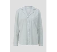 Pyjamaoberteil S.OLIVER, Damen, Gr. 44/46, grün (dunkelgrün gesteift), Single Jersey, Obermaterial: 50% Baumwolle, 50% Viskose, klassisch, bequem hüftlang, V-Ausschnitt, Langarm eingesetzt Manschette,