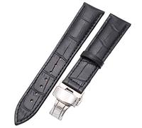 Klauer Leder-Uhrenarmband, Ersatz-Uhrenarmbänder, 20 mm 22 mm, langlebig, Uhrenarmbänder, Gürtel, Herren und Damen, Leder-Uhrenarmband, Faltschließe, Zubehör (Color : Black, Size : 20mm Silver Clasp)