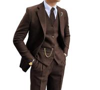 KLAYOVE Retro-Tweed-Herrenanzug, 3-teilig, Fischgrätenmuster, schmale Passform, Anzug-Set, Hochzeit, Smoking, Balljacke, Blazer, Weste, Hose für Herren, Dunkelbraun, XL