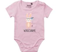 Kleckerliese Baby Body Tiermotiv Name Personalisiert Indianer Hase Tiere Vintage Jungen Mädchen Kurzarm, LightPink,86