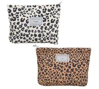 KLEHOPE 2 Stück Damen-Make-up-Tasche im Leopardenmuster (Schwarz-Weiß & Braun), Kosmetiktasche Klein Leo mit Dicht Schließendem Reißverschluss, Canvas-Aufbewahrungstasche für Kosmetik oder Kleinteile
