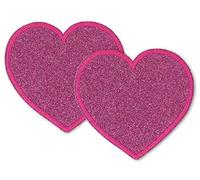 Bügelbild Patch Applikation zum Aufbügeln 2er Set Glitzer Herzen pink 9,5 x 9,0 cm