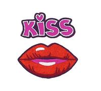 Kleiber Bügelbild Patch Applikation zum Aufbügeln 2er Set Kiss Lippen Mund 5,2-5,7 cm