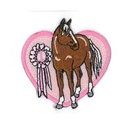 Kleiber Bügelbild Patch Applikation zum Aufbügeln Herz rosa mit Pferd 6,3 x 6,3 cm