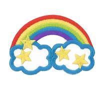 Kleiber Bügelbild Patch Applikation zum Aufbügeln Regenbogen mit Wolken 6,5 x 4,5 cm