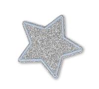 Kleiber Bügelbild Patch Applikation zum Aufbügeln Stern Glitzer Silber 5,0 cm