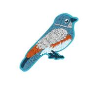 Kleiber Bügelbild Patch Applikation zum Aufbügeln Vogel blau Silber 5,5 x 2,5 cm