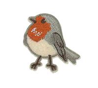 Kleiber Bügelbild Patch Applikation zum Aufbügeln Vogel grau orange 4,0 x 4,5 cm