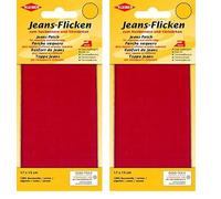 Kleiber + Co.GmbH Jeans-Bügelflicken, 100% Baumwolle, rot, ca. 17 cm x 15 cm (Packung mit 2)