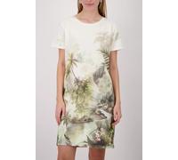 Shirtkleid MONARI "Kleid Tropical Allover", Damen, Gr. 44, N-Gr, olive gem, Web, Obermaterial: 82% Baumwolle, 13% Modal, 5% Elasthan, gemustert, regular fit ca. Mitte Oberschenkel, Rundhals, eingesetz