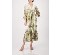 Maxikleid MONARI "Kleid Tropical Allover", Damen, Gr. 46, N-Gr, olive gem, Web, Obermaterial: 100% Viskose, gemustert, regular fit lang, V-Ausschnitt, eingesetzt gerader Abschluss, Kleider Maxikleid, 