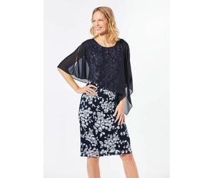 Kleid aus eleganter Spitze mit Chiffonüberwurf blau 44