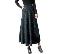 Kleid Boho Damen Lang Lässiger Retro-Rock für Damen, klassischer, Karierter, hoch taillierter Taschen-Reißverschlussrock Damenrock Winter Knielang