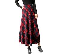 Kleid Boho Damen Lang Lässiger Retro-Rock für Damen, klassischer, Karierter, hoch taillierter Taschen-Reißverschlussrock Damenrock Winter Knielang