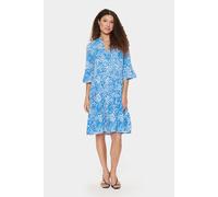 Blusenkleid SAINT TROPEZ "EdaSZ Dress", Damen, Gr. M, N-Gr, blau (campanula soft zigzag), Web, Obermaterial: 100% Viskose, gemustert, knieumspielend, V-Ausschnitt, Volant, Kleider Blusenkleid, Sommerk