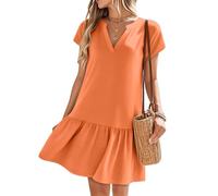 Kleid Damen A Linie Rüschen Knielang Sommerkleid Damen Elegant V Ausschnitt Sommerkleider Leicht Und Luftig Kleider Sommer Knielanges Kurzarm Strandkleid Frauen Luftig Volant Shirtkleid Sommer