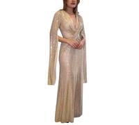 Kleid Damen, Abendkleider Damen Pailletten V-Ausschnitt Langarm Lang Enges Wickelkleid Abendkleid Maxikleid Elegant Slim Fit Cocktailkleid Wickelkleid Frauen Festlich Bodycon Partykleid