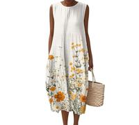 Kleid Damen Blumen Sommer Lang A Linie Sommerkleid Damen Leicht Midi Italienische Kleider Sommer Ärmellos Blumenkleid Elegant Sommerkleider Leicht Und Luftig Midikleid Floral Strand Rundhals