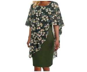 Kleid Damen Elegant Abendkleid Große Größe Chiffon Cape Cocktailkleid Knielang Blumendruck Abendkleid mit Overlay Chiffonkleid Partykleid Zweiteiliges Set Kleider Cardigan Kleid Hochzeitsgast