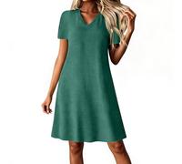 Kleid Damen Elegant, Blusenkleid Damen Sommer Cocktailkleid Elegant Einfarbig V Ausschnitt Kurzarm Shirtkleid Casual T-Shirt Kleid Tunika Knielang Kleider Loose A Linie Tunikakleid Leicht Bequeme