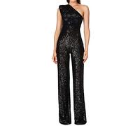Kleid Damen Elegant, Damen Jumpsuit Ärmelloses Schulterfrei Pailletten Jumpsuit Damen Elegant Glänzend Lang Playsuit One shoulder Overall Casual Hosenanzug Einfarbig Strampler Spielanzug