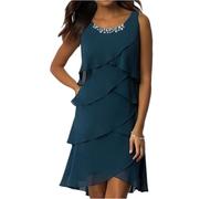 Kleid Damen Elegant Festlich Knielang A Linie Chiffonkleid Damen Sommer Ärmellos Hochzeitsgast Festliche Stufenkleid Sommer Chiffon Knielanges Kleider Hochzeit Sommerkleider Leicht Und Luftig