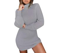 kleid damen elegant für hochzeit herbst, Kleid Herbst Damen Lang Oversized Einfarbig Strickkleid Langarm Casual Pulloverkleid Strickpullover Elegant Winter Longpullover Rundhals Winterkleid, Grau, XXL