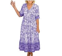 Kleid Damen Elegant Geschenke für Frauen Blume Mode Swing-Kleid Leichte Elegant Midi Freizeitkleid Bodycon Kurzarm Sommerkleid Cocktailkleid Bleistiftkleid Sexy Bodycon Hollow Out Plissee Langar