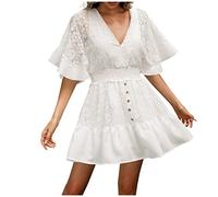 Kleid Damen Elegant Geschenke für Frauen Vintage 50er Rockabilly Schulterfrei Bestickte Cocktailkleid V-Ausschnitt Strandkleid Ärmellos Swing Kleider mit Taschen Figurbetontes Wickelkleid Cocktai