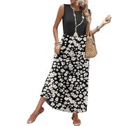Kleid Damen Elegant Kleider Damen Sommer Lang Ärmelloses Blumen Rundhals Cocktailkleid Casual Schickes Tank Kleid Sommerkleidung XL B Black